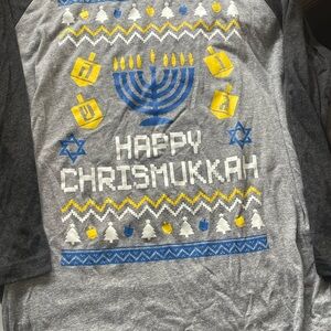Happy Chrismukkah Gray Raglan Shirt Size M